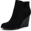 LAICIGO Womens V Cut Wedge Ankle Booties Zip-up Closed Toe Stacked Heel Faux Suede Winter Boots, Size 7