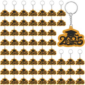 Batiyeer 60 Pieces Class of 2025 Graduation Keychains, Rubber Key Chains Grad Cap Charms Graduation Gifts (Black, Gold)