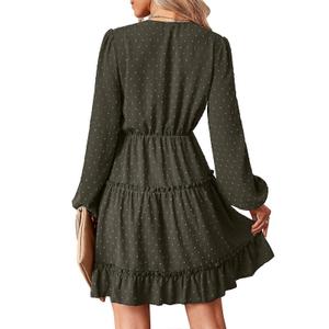 BTFBM Women Fall Dresses 2025 Floral V Neck Long Sleeve Tiered Ruffle Boho Swing Flowy A-Line Mini Dresses Vacation M
