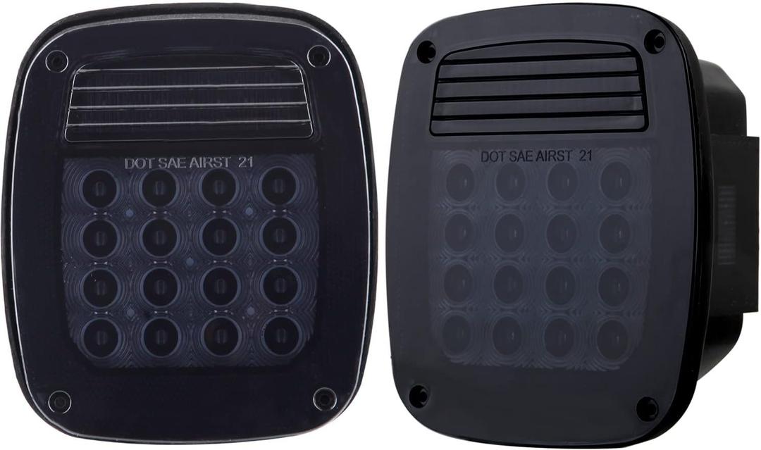 2Pcs Smoked Rear Square Combination Tail Lights Red Stop Turn Signal Brake Lights Lamps Assembly w/Side Marker Lights Replacement for 1979-2006 Wrangler TJ YJ CJ-5 CJ-7 Tail Lights Lamps Stud Mount