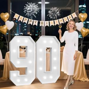 4FT 90 Marquee Numbers, 90 Light up Numbers for Party, 90th Birthday Decorations for Women Men, Big 90 Sign with Light for Anniversary, Birthday Backdrop Decor