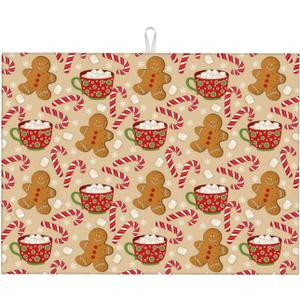Christmas Dish Drying Mat for Kitchen Counter 18"x24", Gingerbread Man Candy Cane Coffee Mat Dishes Drying Pad Absorbent Drainer Mat Kitchen Countertop Protector Easy Clean