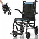 Wheelchairs for Adults with Adjustable Height,Transport Chair Lightweight Foldable with Telescopic Handle,8 inch Honeycomb Rear Wheels Shock-Absorbing Foldable Footrest Armrests,Holds 220 LBS