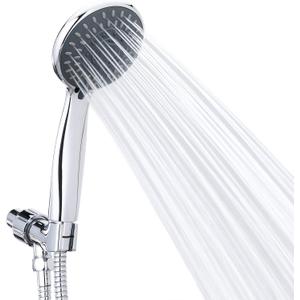 High Pressure Handheld Shower Head Briout 5-Settings Powerful Water Spray Shower Head against Low Pressure Water Flow with Stainless Hose and Adjustable Mount (Silver)