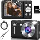 Digital Camera, 44MP Compact Camera, FHD 1080P Point and Shoot Digital Cameras with 16X Zoom, Face Detect, Smile Capture, Anti Shake, for Boys Girls Teens Gifts(Black)