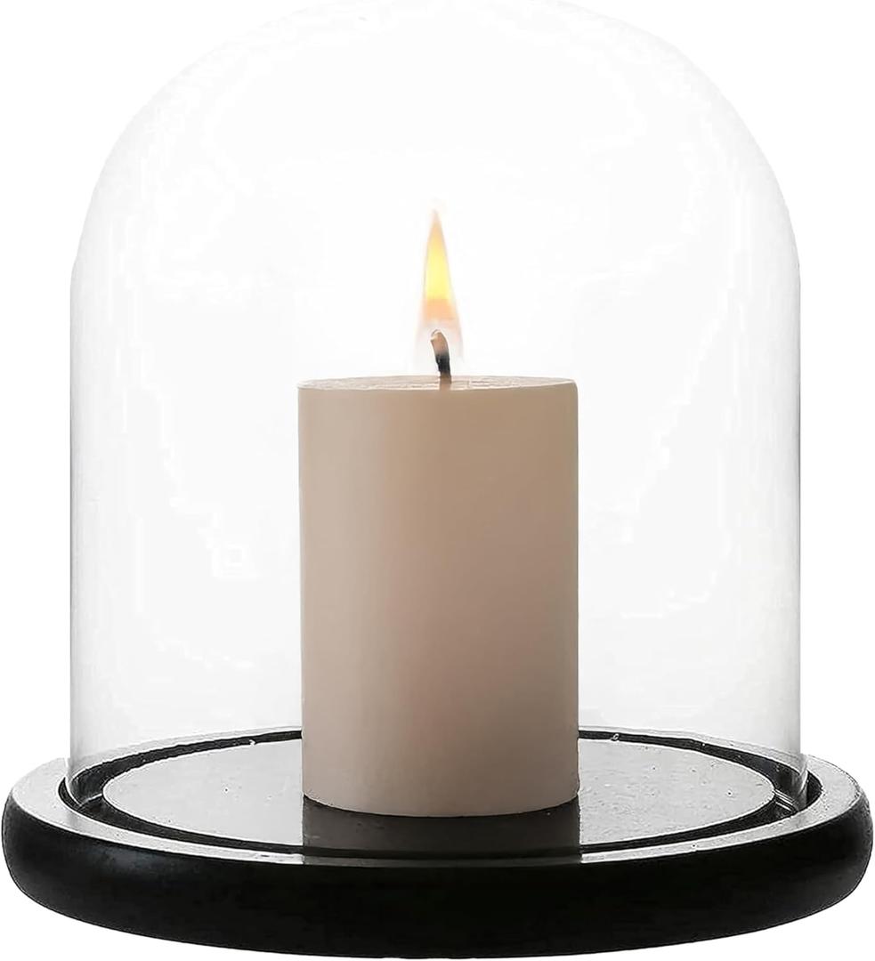 WHOLE HOUSEWARES | Decorative Clear Glass Dome | Cloche Glass Dome for DIY Snow Globes | Tabletop Centerpiece | Cloche Bell Jar Display Case | Black MDF Base, 5.9" D X 6.5" H