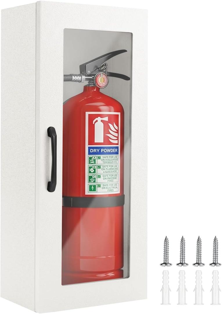 Fire Extinguisher Cabinet Wall Mount for 2.5/5/10lb Extinguisher (White)