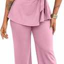 Ekaliy Women's 2 Piece Outfits Short Sleeve Peplum Top Flared Pant Business Suit Set Dressy Pantsuits, Medium