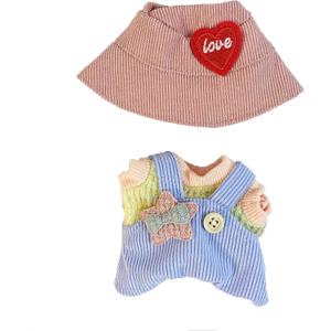 17cm Clothes Set, Hat & Overalls Set for 17cm Accessories Suit,Stylish Adorable Dolls Clothes Accessories,Cute Clothes for Dress up Unique Style (Blue Overalls + Pink hat)