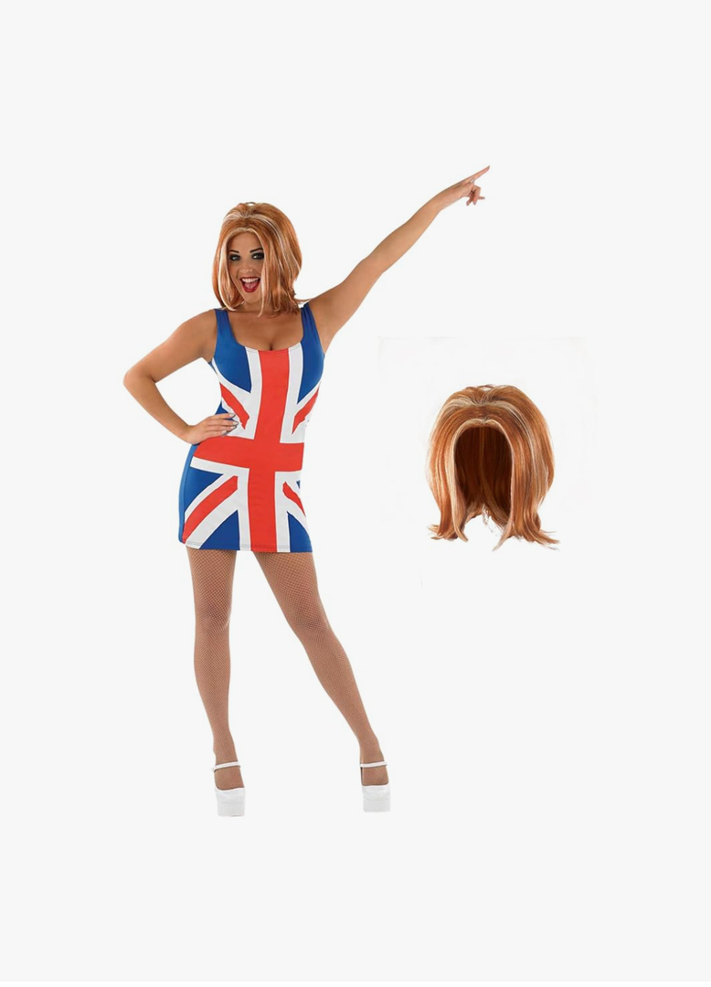 fun shack Womens Union Jack Dress Costume - 90s Popstar British Flag Halloween Outfit for Adults Size S