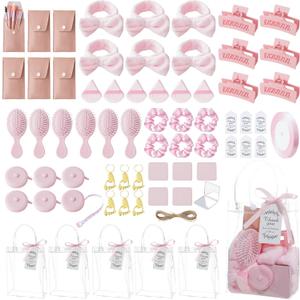 116Pcs Baby Shower Prizes for Game Winners Favors Gifts Set including Hair Clips Hair Brush Makeup Brushes Gift Bags for Baby Shower Party Guests Bridal Shower Favors (Pink)