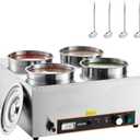 VEVOR Electric Soup Warmer, Four 6.34QT Stainless Steel Round Pot with 86~185F Adjustable Temp, 1500W Commercial Bain Marie with Anti-Dry Burn and Reset Button, Soup Station for Restaurant, Buffet