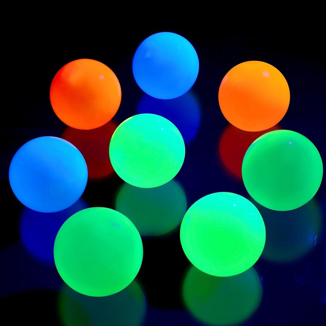 Skylety 8 Pieces Glow in The Dark Sticky Balls 2.6 Inches Elevated Glowing Stress Ceiling Lumi Balls Relax Cool ASMR Stuff for Ceiling Wall Adults (White, Blue, Orange, Green)