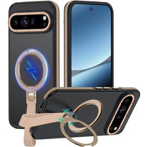 Mondelete 360Spin Magnetic Stand with Silicone Strap for Google Pixel 10 Pro XL Case [Fit for MagSafe], Mil-Grade Shockproof Translucent Pixel 10 Pro XL Phone Case with Ring Holder (Desert Gold)