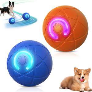 2Pcs Smart Jumping Ball for Dogs, Interactive Dog Toys Balls, Automatic Rolling Shaky Ball Toy, Self Moving Vibrating Smart Jumping Bouncing and Rotating Pets Toy for Indoor Play (Blue+Orange)
