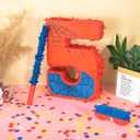 Number 5 Birthday Pinata for Kids, Spider Theme Pinata 16 Inch with Stick, Blindfold & Confetti, Superhero Party Decorations for Boys and Girls (5th)