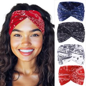 Urieo Boho Bandanas Headband Knotted Hair Bands Paisley Head Turban Sport Yoga for Women(Pack of 4) (A)