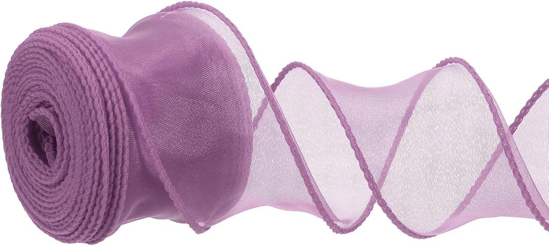 PATIKIL Wired Chiffon Ribbon 1-1/2 Inch x 10 Yard, Sheer Wired Organza Ribbon Fishtail Yarn Gift Ribbons for Crafts Gift Wrapping Floral Bouquet, Purple