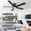 POCHFAN 60 Inch Black Ceiling Fans with Lights and Remote, LED Low Profile Flush Mount Ceiling Fan for Bedroom, Living Room, Quiet DC Motor, Dimmable 6 Speeds