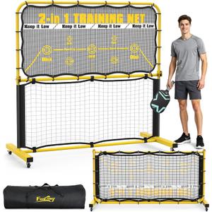 Fostoy Pickleball Rebounder Practice Net with Wheel, Adjustable Angle | 6FT Mini Pickleball Training Net, With Court Markers, Driveway, Backyard Indoor Garage, Easy Setup for Team Training