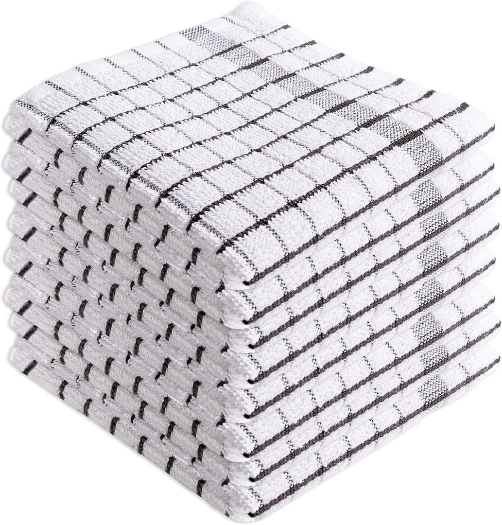 AMOUR INFINI Kitchen Dish Cloths Set of 8 - Ultra Soft, Highly Absorbent, Quick-Drying Terry Cotton Dishcloths 12"x12" Inch Wash & Cleaning Cloths for Kitchen & Dishwashing (D.Grey) (Charcoal)