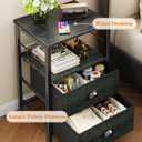 Furologee Nightstands Set 2, Night Stand with 2 Fabric Drawers, Bedside Tables with Open Shelf, Wooden Top, Hooks, Backboard Design, Metal Frame, End Tables for Bedroom/Living Room/Study/Black Oak