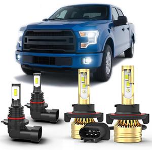For Ford F-150 2004-2014 White LED light bulb Hi/Lo + Fog Light 4 Bulbs Combo kit 6000K H13 9008 Bulbs + 9006/9145 Fog Light Bulbs Ultra Bright,Plug and Play