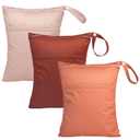 babygoal Wet Dry Bags 3 Pack for Baby Cloth Diapers, Washable Travel Bags, Beach, Pool, Gym Bag for Swimsuits & Wet Clothes with Two Pockets, Snap Handle 3LN33 (Red brown & peach blossom pink)