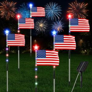 6 Pack American Flag Pathway Lights, 4th of July Decorations with 8 Modes, Patriotic Decorations Lights Outdoor Waterproof, for Yard, Garden,Independence Day, Memorial Day