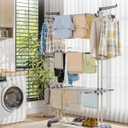 Bigzzia Clothes Drying Rack Folding Drying Rack Clothing 4 Tier Clothes Horses Rack Stainless Steel Laundry Drying Rack with Two Side Wings Grey