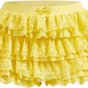 Women's Y2k Ruffle Shorts Lace Lolita Bloomers Elastic Waist Bow Front Shorts Micro Boyshorts (Small, Yellow)