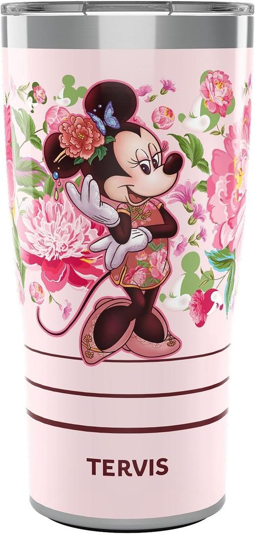 Tervis Traveler Disney Minnie Mouse Neo Chinese Floral Triple Walled Insulated Tumbler Travel Cup Keeps Drinks Cold & Hot, 20oz, Stainless Steel
