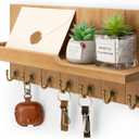 Rebee Vision Decorative Key Holder for Wall Shelf - Farmhouse Wood Wall Hanging Mail Organizer with 7 Sturdy Key Hooks for Home Entryway Decor - Stylish Key Racks (Light Brown,15-inch)