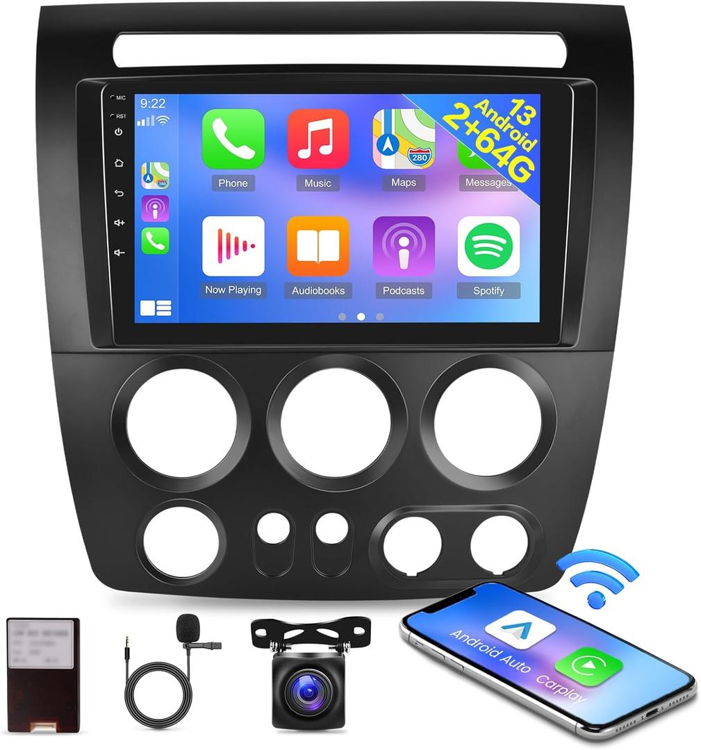 [2G+64G] Car Radio for Hummer H3 2005 2005 2006 2007 2008 2009 2010, Android 13 Touch Screen Hummer H3 Stereo, Carplay/Android Auto/WiFi/SWC/Bluetooth+AHD Backup Camera