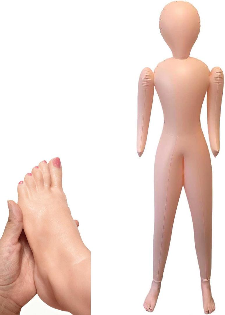 62" Life Size Inflatable Body Mannequin Full Size Inflatable Body Blowup Dolls with Feet, Halloween DIY Decorations Cosplay Props Dummy Halloween Costume Display for Yard Decor (1 PCS with Feet)