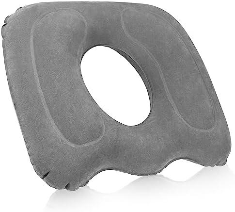 Leinuosen 1 Pcs Inflatable Seat Cushion 18.1'' x 15.7'' x 4.7'' Portable Lift Donut Pillow Height Adjustable Hemorrhoid Pillow for Tailbone Back Pain Bed Sore Home Car Chair Wheelchair Sitting (Grey)
