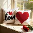 Tudomro 2 Pcs Valentine's Day Pillow Covers 18 x 18 In Red Embroidery Heart Love Pillowcover Soft Cotton Chenille Pillowcover Love Pillowcase Decoration for Home Bedroom Sofa Couch Anniversary Wedding