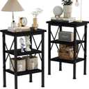 VECELO Modern Nightstands X-Design Side End Table Night Stand with Storage Shelf for Bedroom,Living Room,Set of 2 (Black A2)
