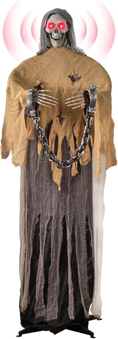 Halloween Decorations Outdoor - 72.8 Moving Life-Size Animated Skeleton Witch with Glowing Eyes & Chilling Sounds - Sound & Touch Activated Sensor - Animatronic Scary Props Decor for Halloween