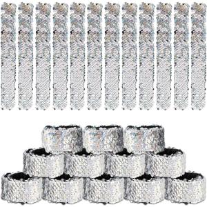 Justforjoyful 24Pcs Disco Party Decorations Slap Bracelets Silver Sequin Slap Bracelets Glitter Flip Wristband 70s and 80s Last Disco Bachelorette Sequins Laser Wristband Party Favors Supplies Decor