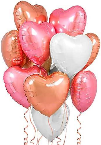 KatchOn Rose Gold, White Pink Heart Balloons - 18 Inch, Pack of 12 | Heart Shaped Balloons, Love Decorations | Happy Anniversary | Bridal Shower | Wedding Shower, 3 Sets