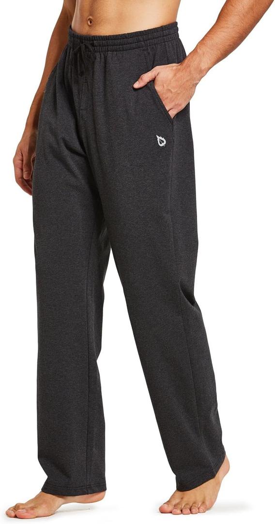 baleaf Men's Sweatpants Casual Lounge Cotton Pajama Yoga Pants Open Bottom Straight Leg Male Sweat Pants with Pockets (X-Large)