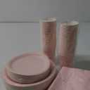 Tioncy 200 Pcs Disposable Paper Plates Cups and Napkins Party Supplies Serve 50 Guests Disposable Paper Dinnerware Set for Birthday Wedding Baby Shower Family Picnic(Pastel Pink)