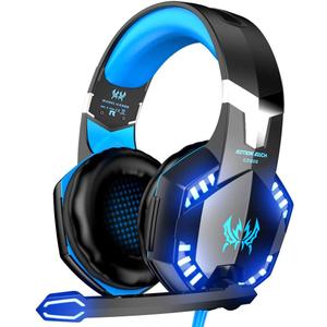 VersionTECH. G2000 Gaming Headset, Bass Surround Gaming Headphones with Noise Cancelling Mic, LED Lights, Soft Memory Earmuffs for PS5/ PS4/ Xbox One Controller/Laptop/PC/Mac/Nintendo NES Games-Blue