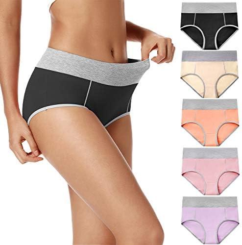 POKARLA Womens Cotton Underwear High Waist Full Coverage Briefs Soft Breathable Postpartum Panties Stretch Underpants, XS, Pack of 5
