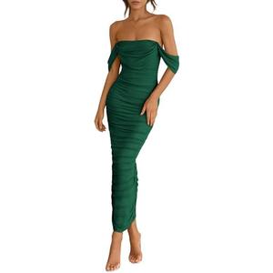 PRETTYGARDEN Womens 2025 Summer Off The Shoulder Dress Ruched Bodycon Sleeveless Split Cocktail Party Maxi Dresses, (XL)