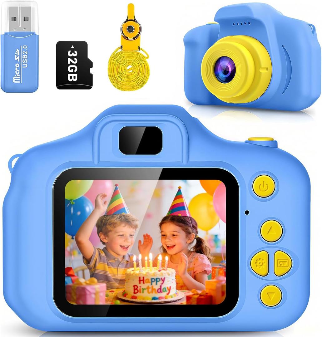 Kids Camera for Boys Age 3-8, Birthday Gift for Boys, Toddler Digital Video Camera for Kids with 32GB SD Card Included, Easy to Use Durable Shockproof Camera Toy for 3 4 5 6 7 8 Year Old