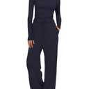 Darong Two Piece Sets for Women Fall Outfits Lounge Sets Crew Neck Tops Wide Leg Pants Vacation Travel Outfits 9065B Dark Blue M