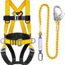 Safety Harness Fall Protection Kit with Shock Absorbing Lanyard, Roofing Work Harnesses Full Body Safety Harness for Construction (Yellow)