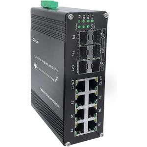 14-Port Industrial Gigabit Ethernet Switch Support 8 Ports 10/100/1000T Auto MDI/MDIX + 4 Ports 1000Base-X SFP + 2 Ports 10G Base-SR/LR SFP+ Network Switch